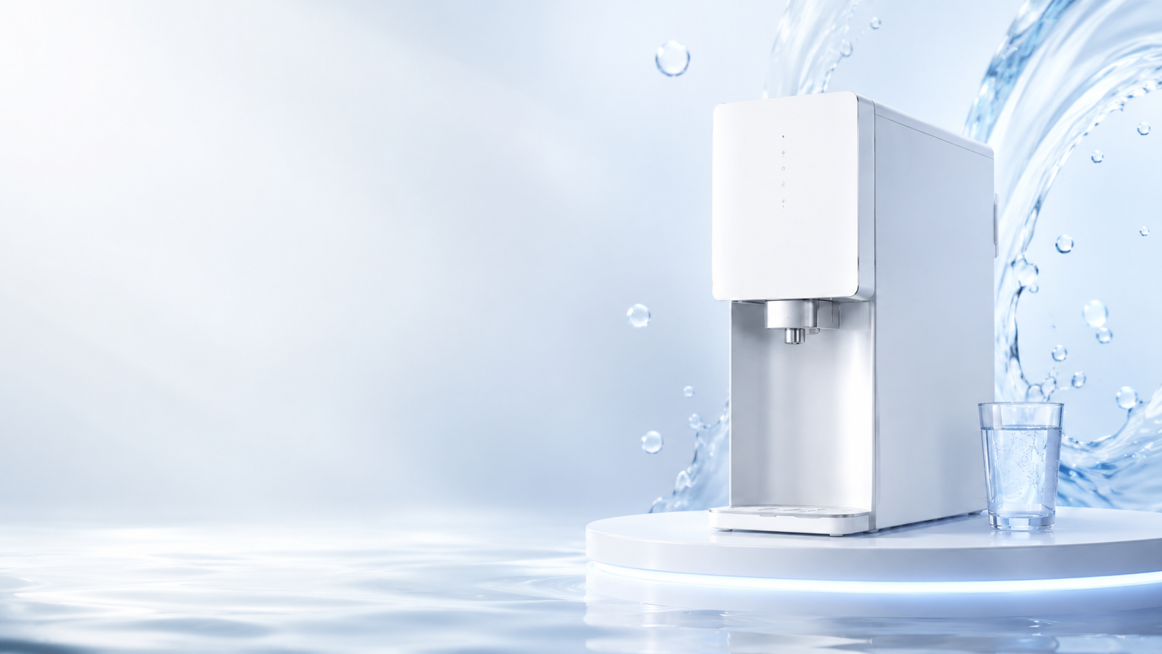 Mockup produk water purifier minimal untuk konsep landing page agent Coway