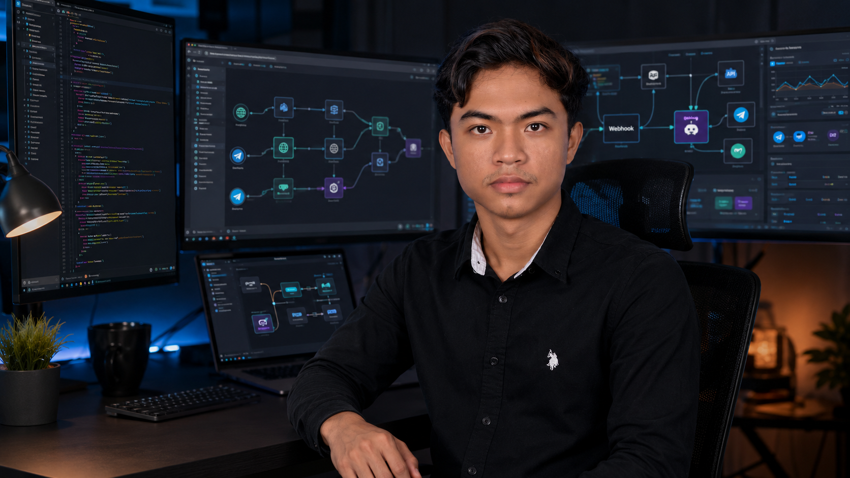 Ruang kerja automasi dengan skrin aliran kerja