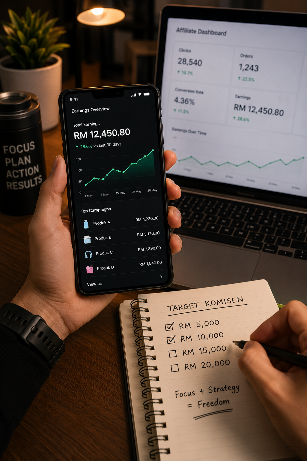Vertical affiliate commission dashboard concept.