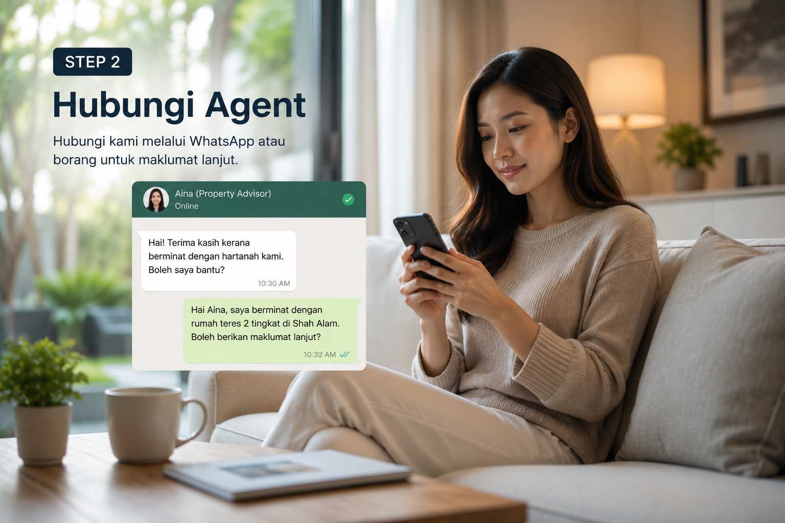 Hubungi ejen hartanah melalui pertanyaan WhatsApp