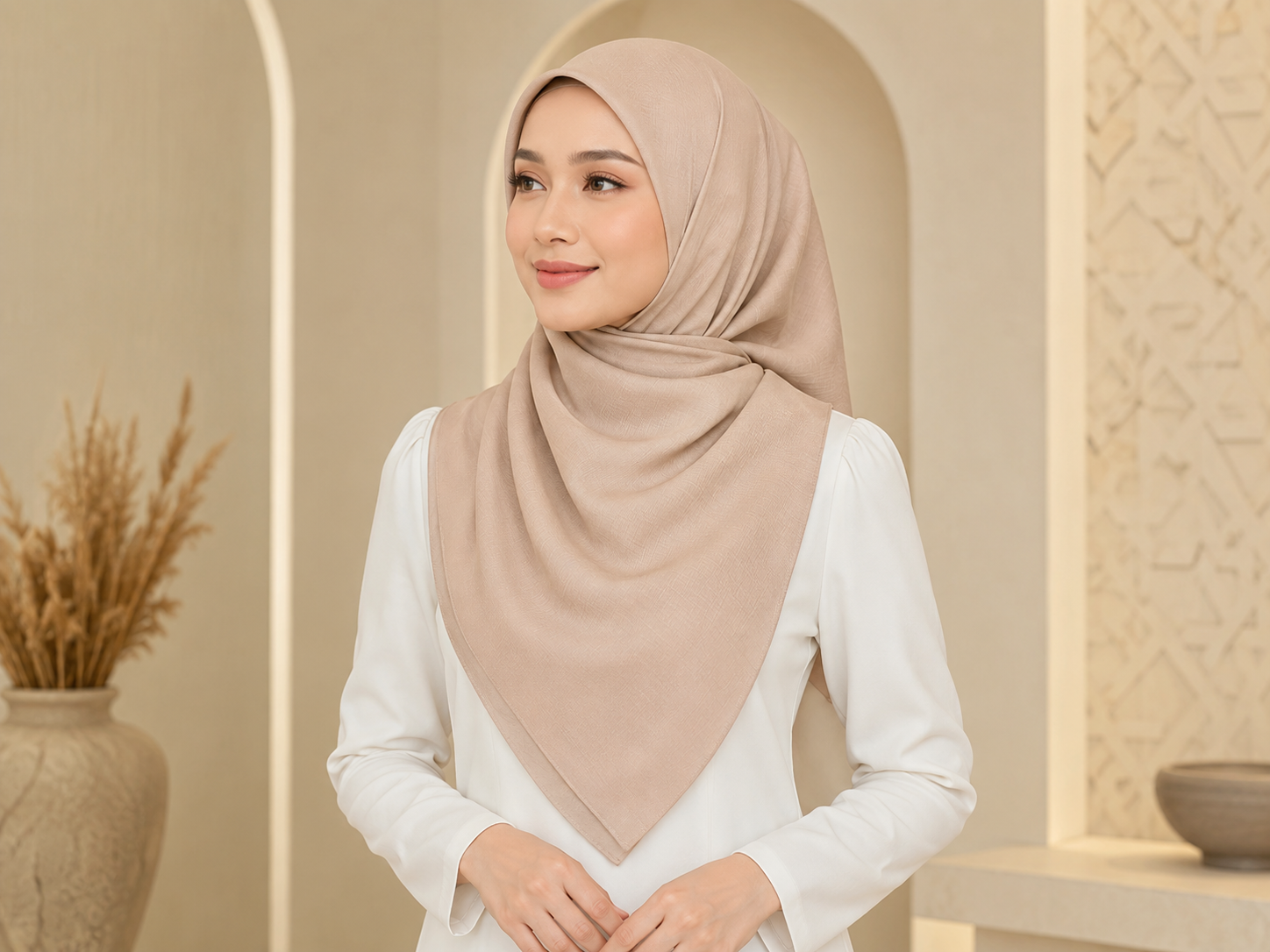 Tudung bawal warna soft beige
