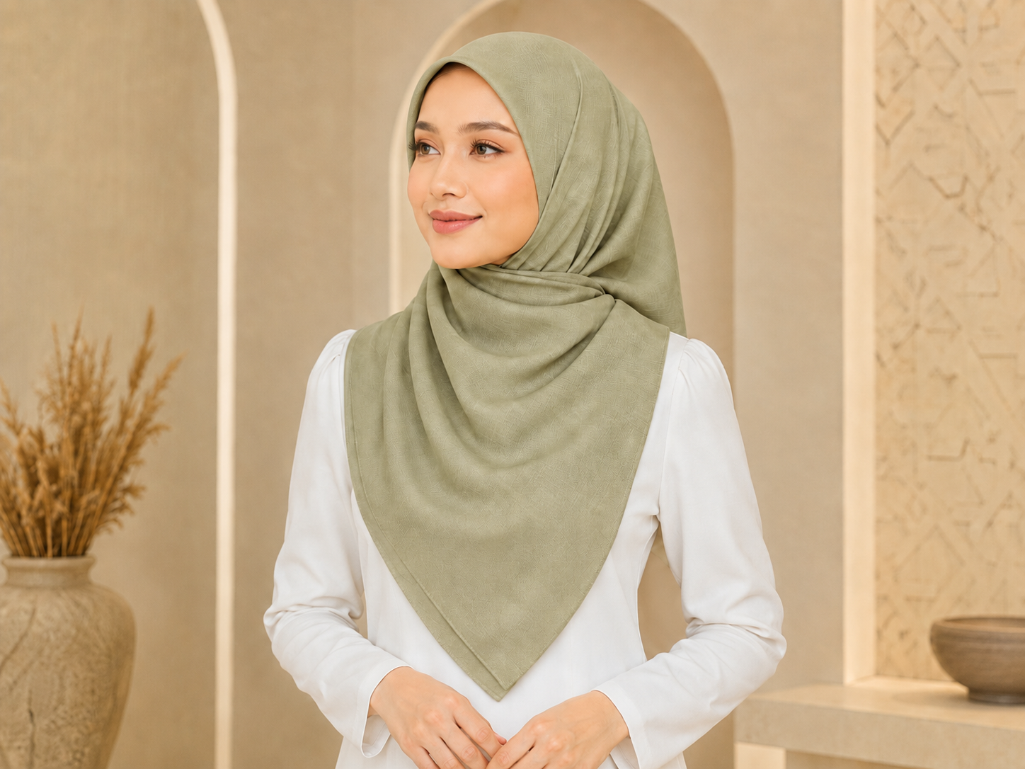 Tudung bawal warna soft olive