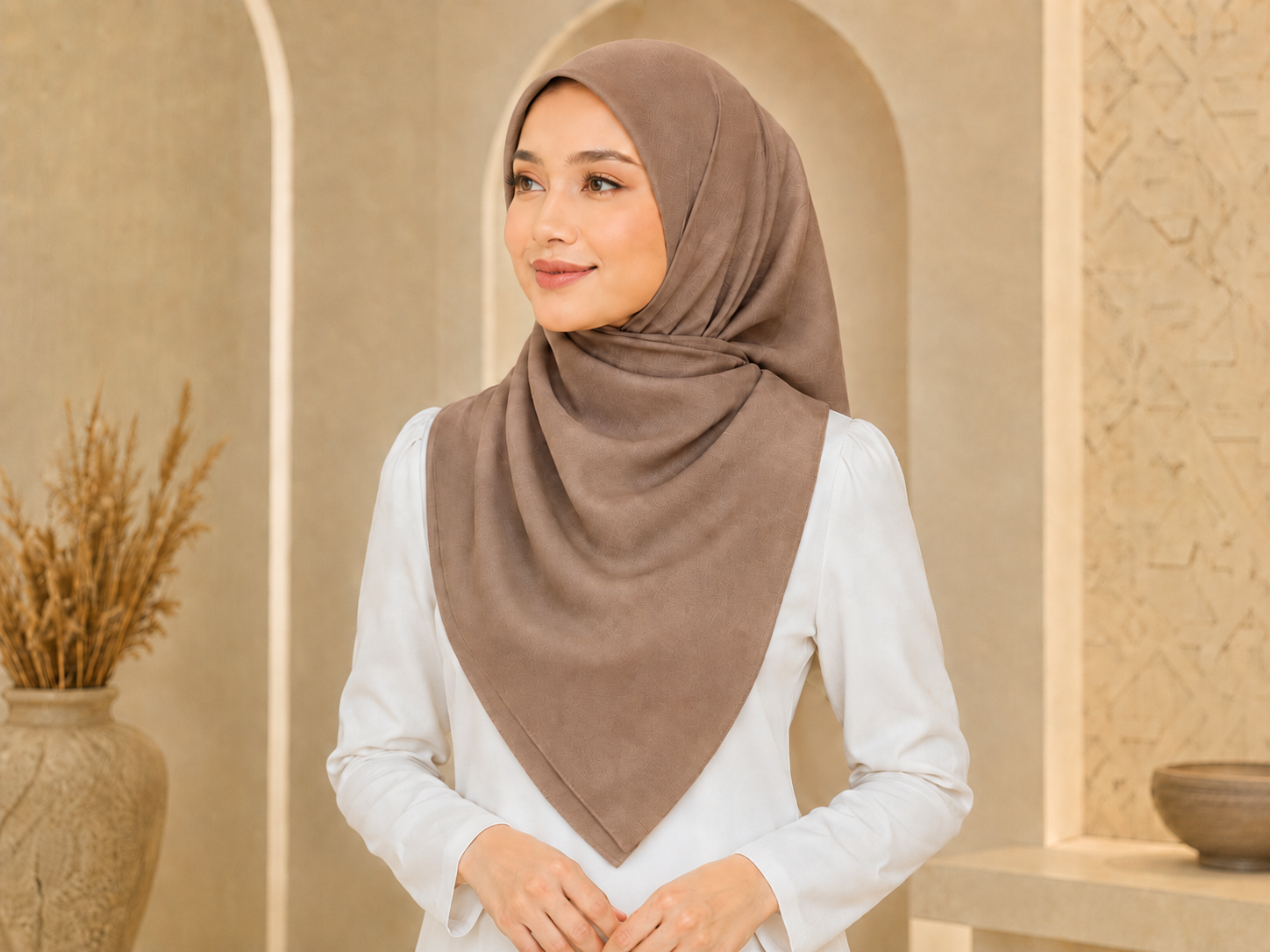 Tudung bawal warna mocha taupe
