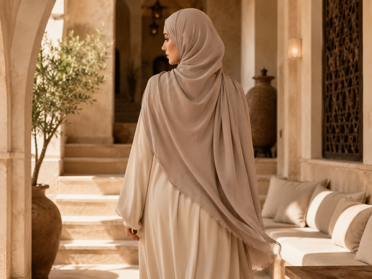 Pandangan belakang shawl dengan gaya sinematik