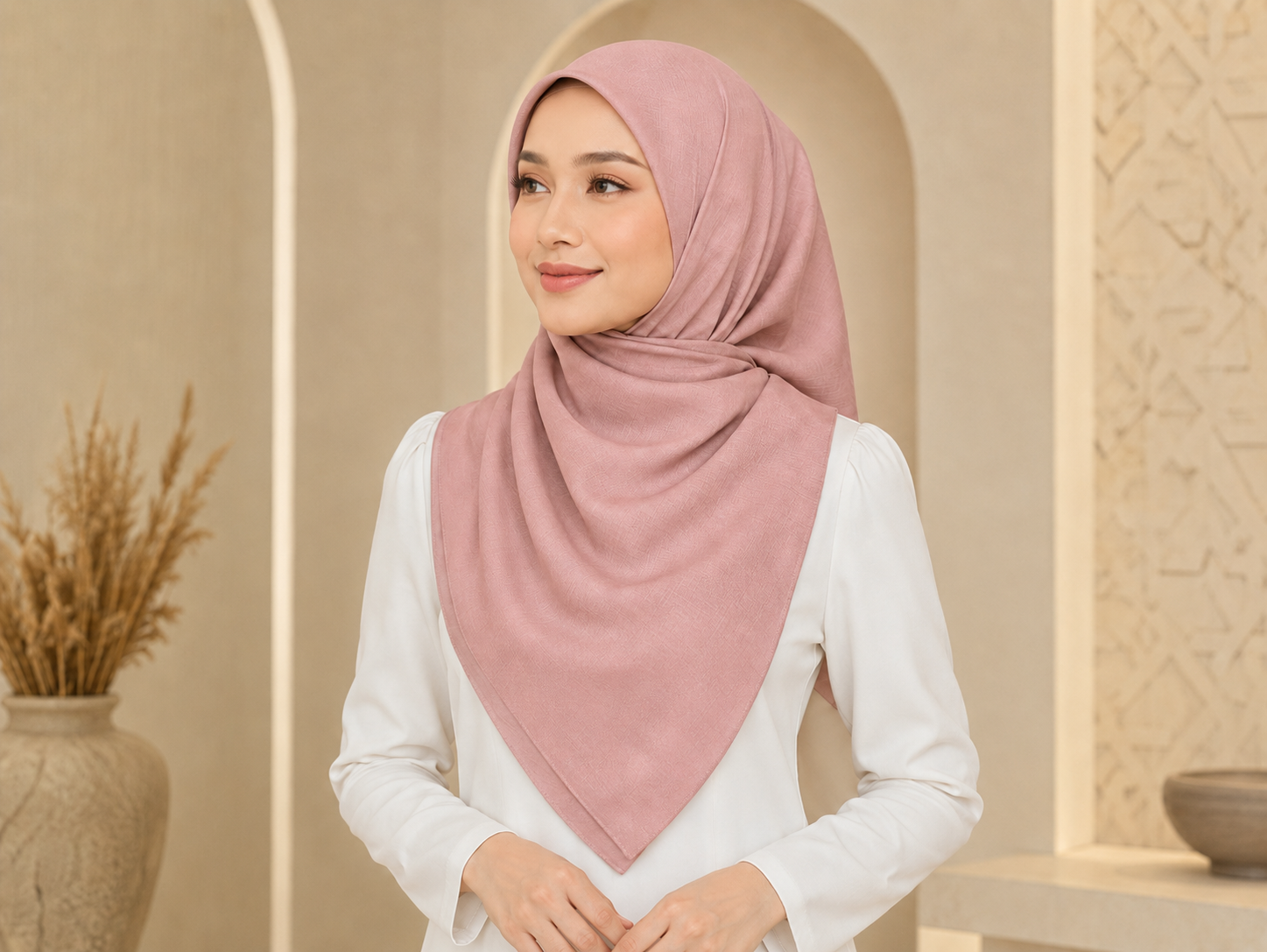 Gaya tudung bawal dalam varian warna neutral