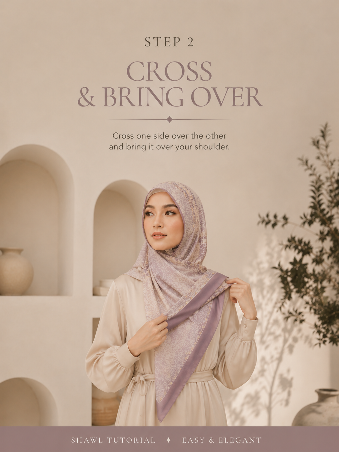 Tutorial shawl langkah 2 silang dan bawa ke atas