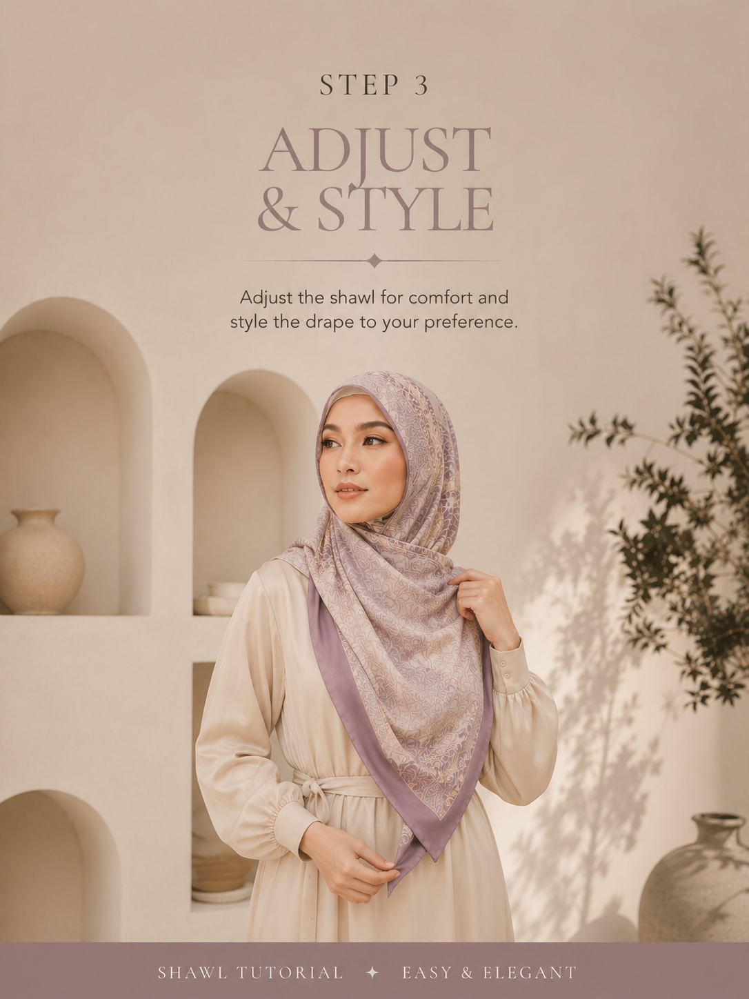 Tutorial shawl langkah 3 kemas dan bentuk gaya