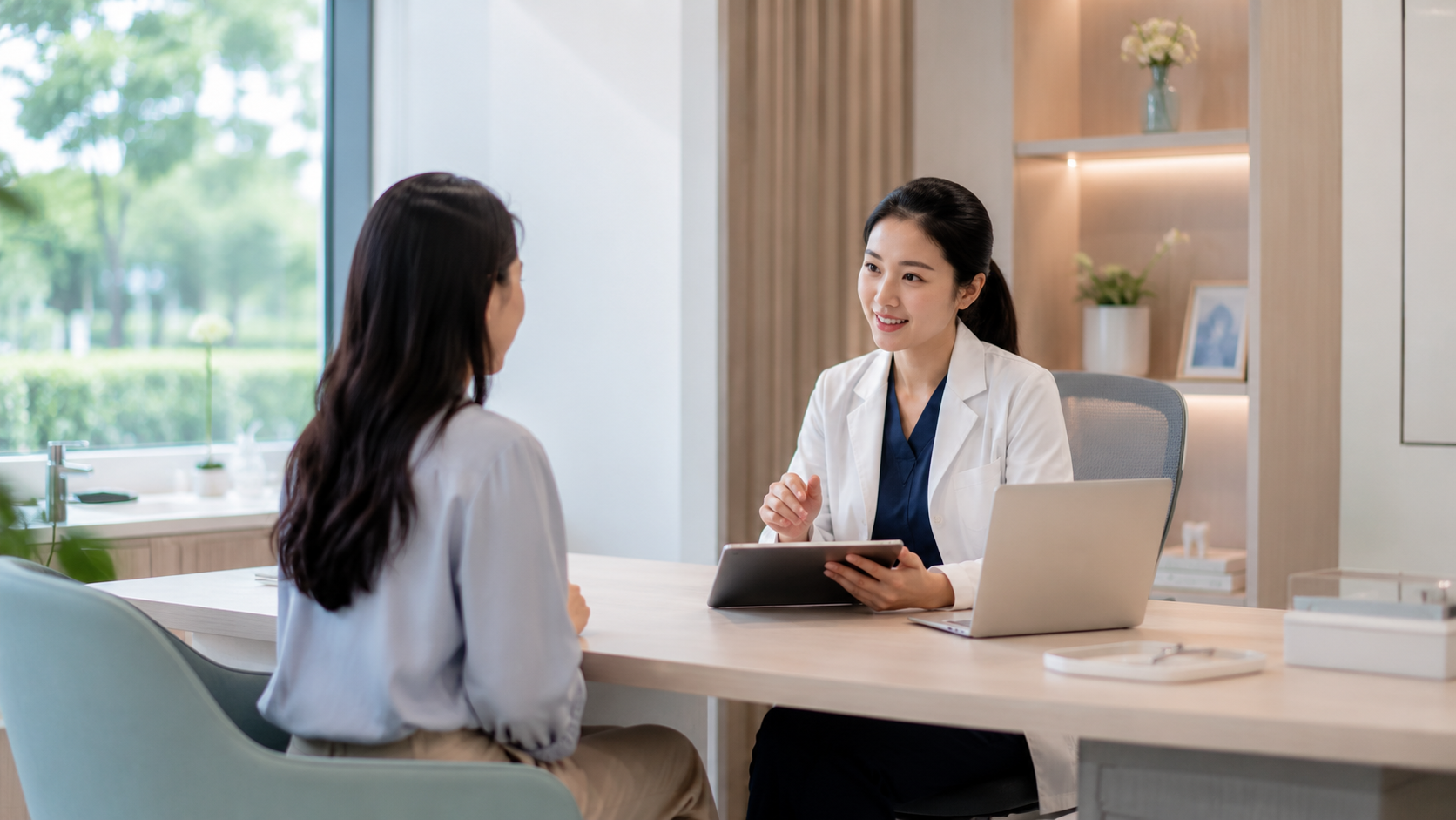Doctor speaking with patient in a modern consultation room